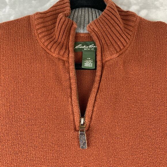 Eddie Bauer Quarter Zip Sweater Men's Large Burnt Orange Knit Classic (0691) - Picture 4 of 8